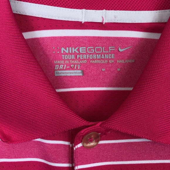 Nike Dri Fit Pink Striped Polo Sz M - Picture 4 of 9